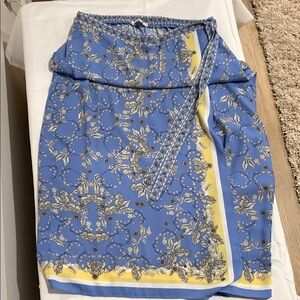 Max Studio Blue and Yellow Floral Midi Skirt